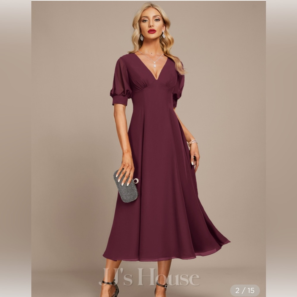 Cabernet Tea Length Chiffon Evening Dress